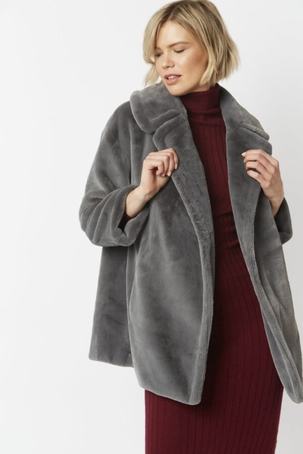 Shop Luxury grey Faux Fur Midi Coat at www.lux-apparel.co.uk