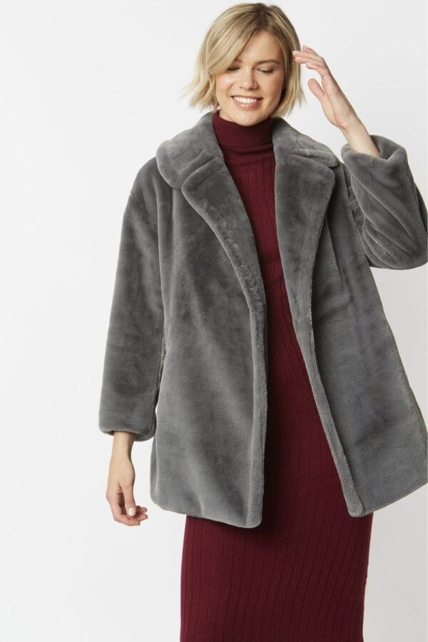 Shop Luxury grey Faux Fur Midi Coat at www.lux-apparel.co.uk