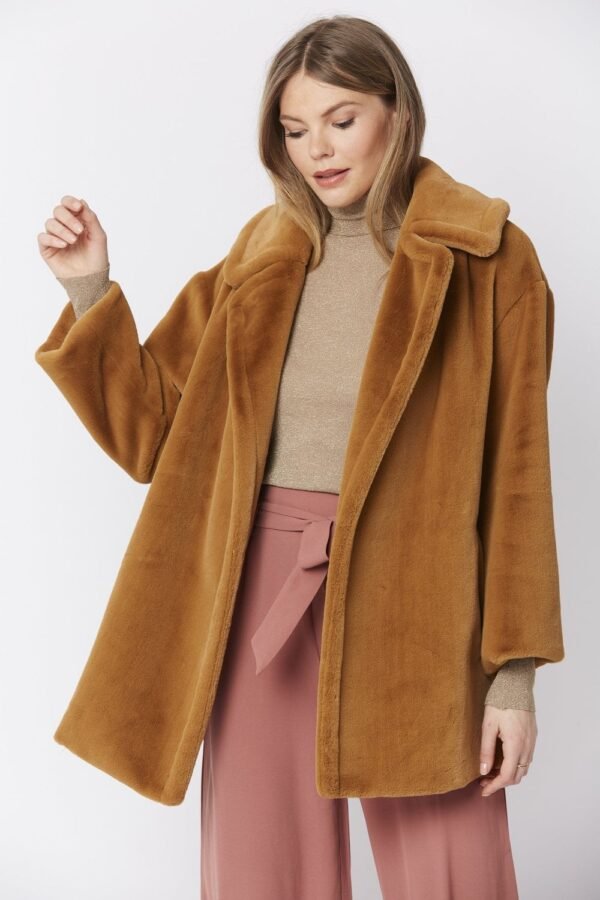 Shop Luxury Mocha Faux Fur Midi Coat at www.lux-apparel.co.uk