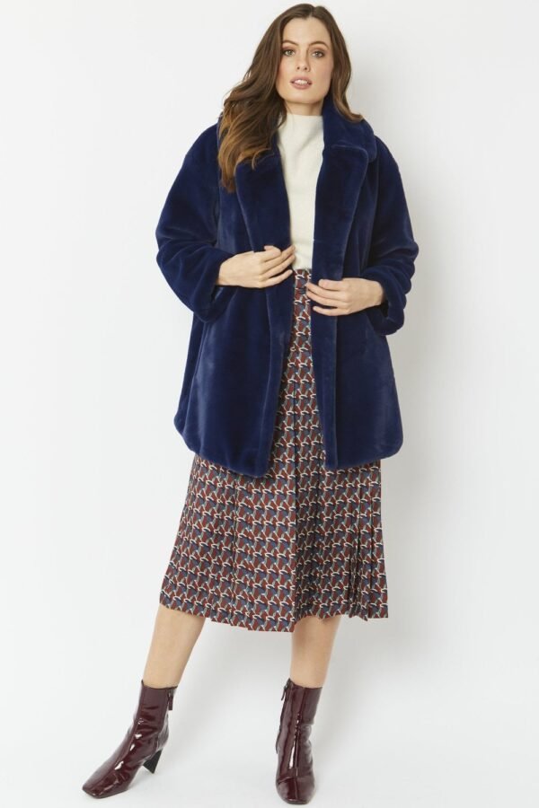 Shop Luxury Navy Faux Fur Midi Coat at www.lux-apparel.co.uk