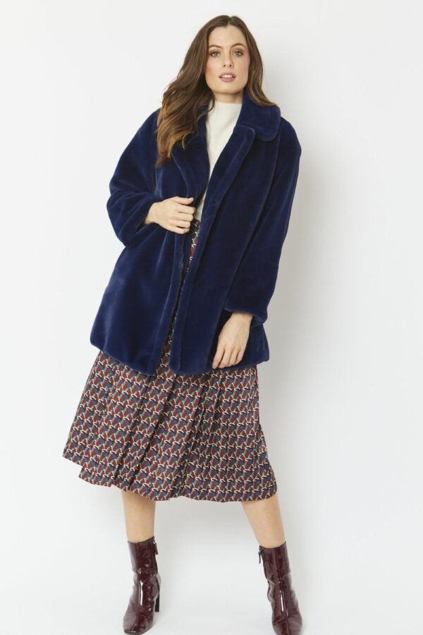 Shop Luxury Navy Faux Fur Midi Coat at www.lux-apparel.co.uk