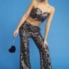 Shop Blue Animal Print Sequin Trousers and women's luxury and designer clothes at www.lux-apparel.co.uk