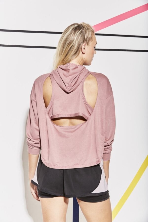 Shop Pink Detailed Open Back Dusky Pink Hoodie at www.lux-apparel.co.uk